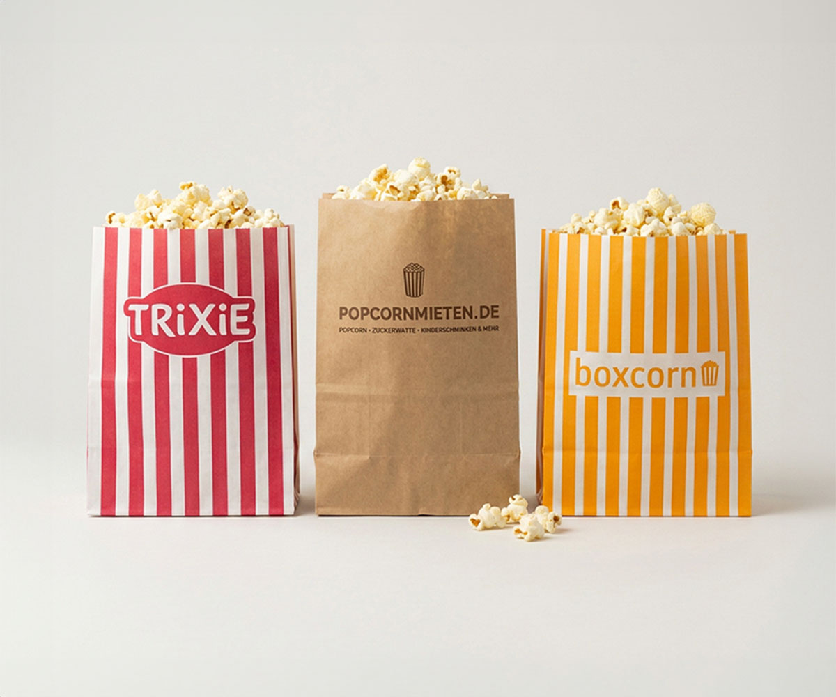 Sachet popcorn à fond bloc personnalisé