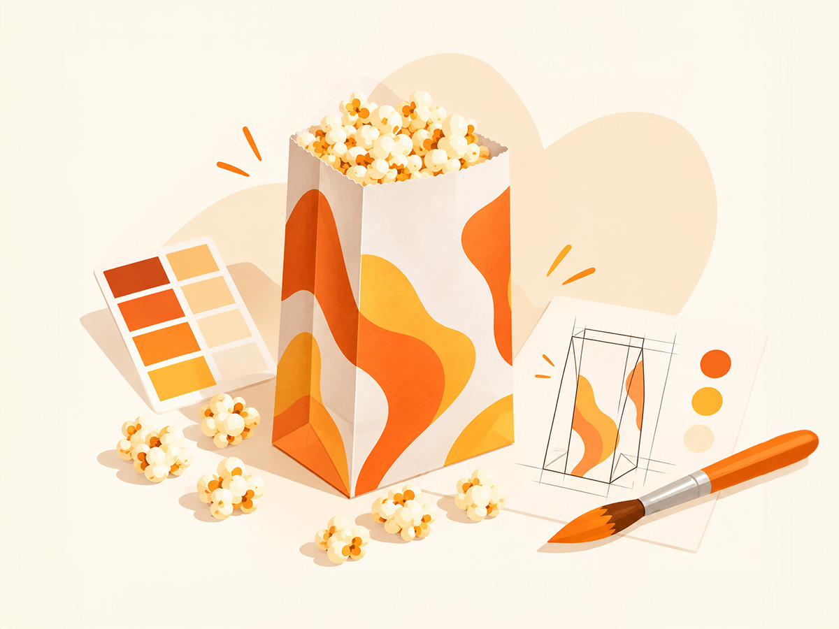 Création graphique pour sachet popcorn à fond bloc